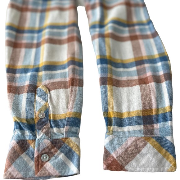 CROFT & BARROW LONG SLEEVE FLANNEL SHIRT, WOMENS, L, BLUE BRN PINK YELLOW PLAID - Picture 7 of 11